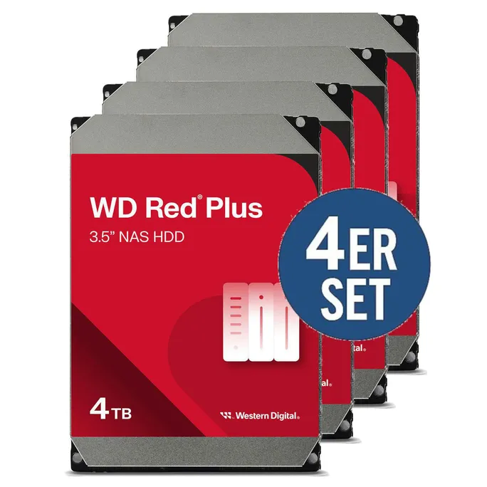 WD Red Plus 4er Set WD40EFZZ NAS HDD 16TB - 4x4TB 5400 rpm 128 MB 3,5 Zoll SATA 6 Gbit/s CMR