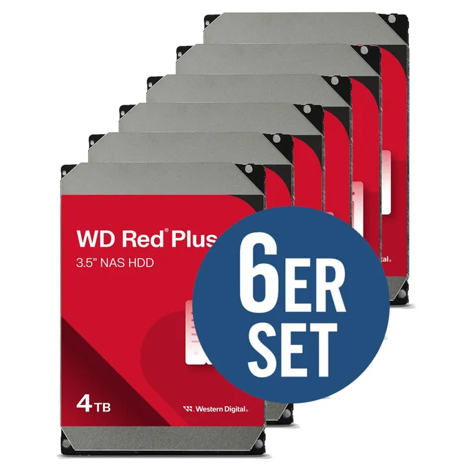 WD Red Plus 6er Set WD40EFPX - 4 TB 5400 rpm 256 MB 3,5 Zoll SATA 6 Gbit/s CMR