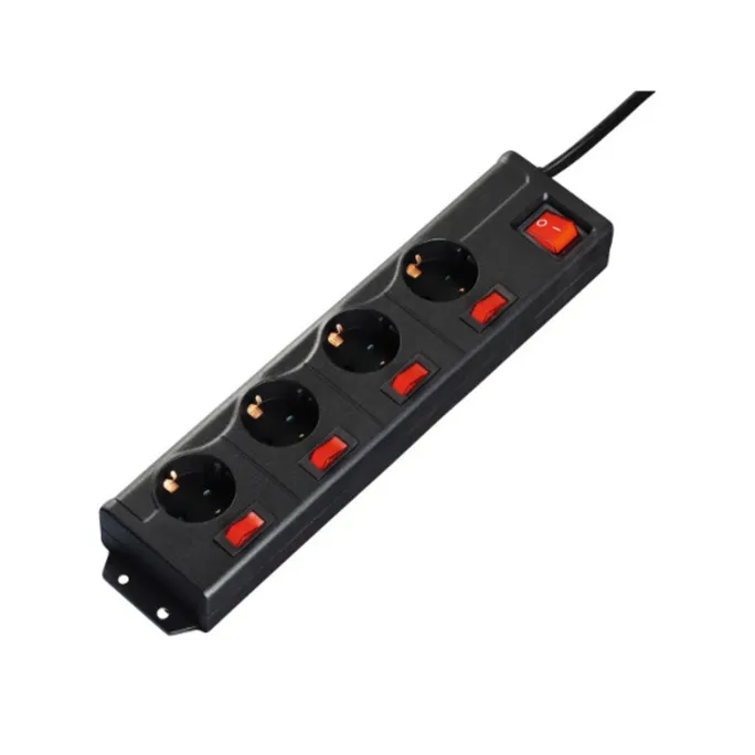 Hama 00137257 Steckdosenleiste 4+1, 4-fach, einzeln schaltbar, Schwarz