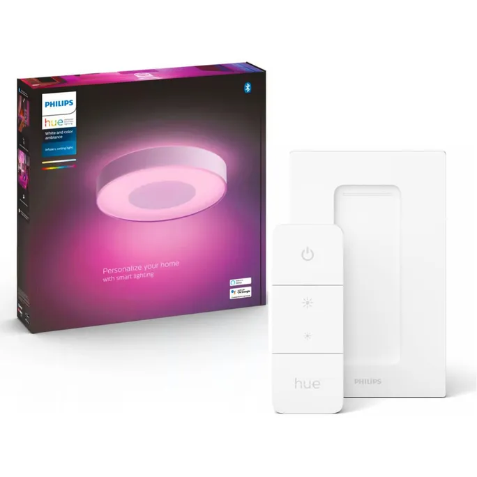 Philips Hue White & Color Ambiance Infuse Deckenleuchte rund weiß (L) + Dimmschalter Weiß