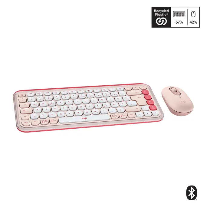 Logitech POP Icon Combo Rosé - Bluetooth®-Tastatur-Maus-Set, Multi-Device, 15 anpassbare Tasten mit der Logi Options+ App