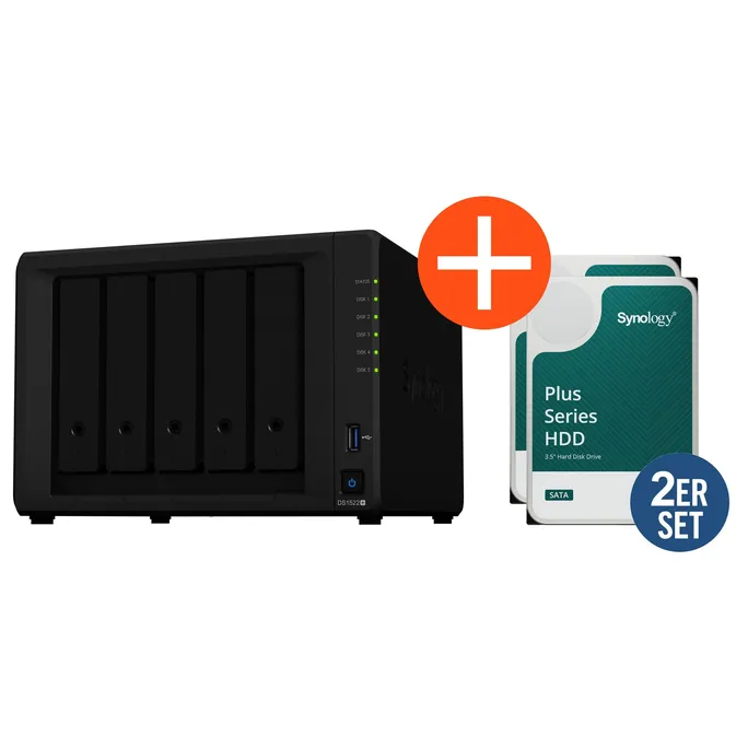 Synology DS1522+ NAS System 5-Bay 32TB inkl. 2x 16TB Synology HDD HAT3310-16T