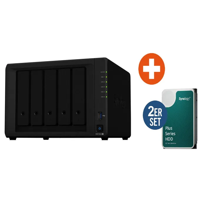 Synology DS1522+ NAS System 5-Bay 12 TB inkl. 2x 6 TB Synology HDD HAT3300-6T