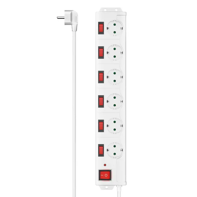Hama 00223159 Steckdosenleiste, 6-fach, Überspannungsschutz, Schalter, 1,4 m, Weiß einzeln schaltbar