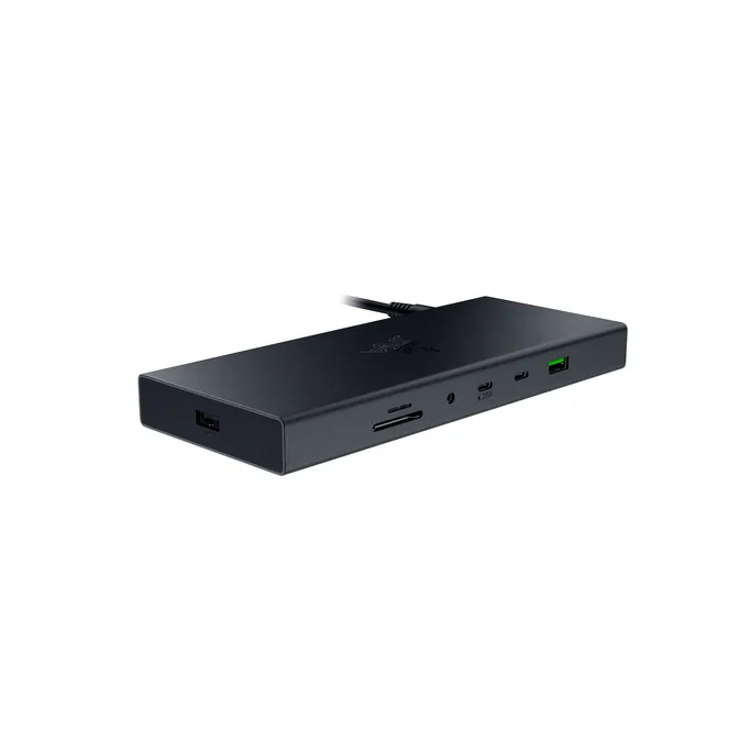 RAZER USB 4 Dock Schwarz - 4K, 1x HDMI 2.1 (120 Hz), 1x DP 1.4 (240 Hz), 2x USB-A (2. Gen), 2x USB-A (1. Gen), 2x USB-C (10 Gb/Sek.), 1x Gbit Ethernet, 1x SD 3.0 UHS-II, 1x 3,5mm Klinke, 180W
