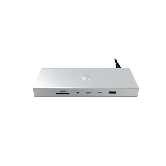 RAZER USB 4 Dock Mercury - 4K, 1x HDMI 2.1 (120 Hz), 1x DP 1.4 (240 Hz), 2x USB-A (2. Gen), 2x USB-A (1. Gen), 2x USB-C (10 Gb/Sek.), 1x Gbit Ethernet, 1x SD 3.0 UHS-II, 1x 3,5mm Klinke, 180W