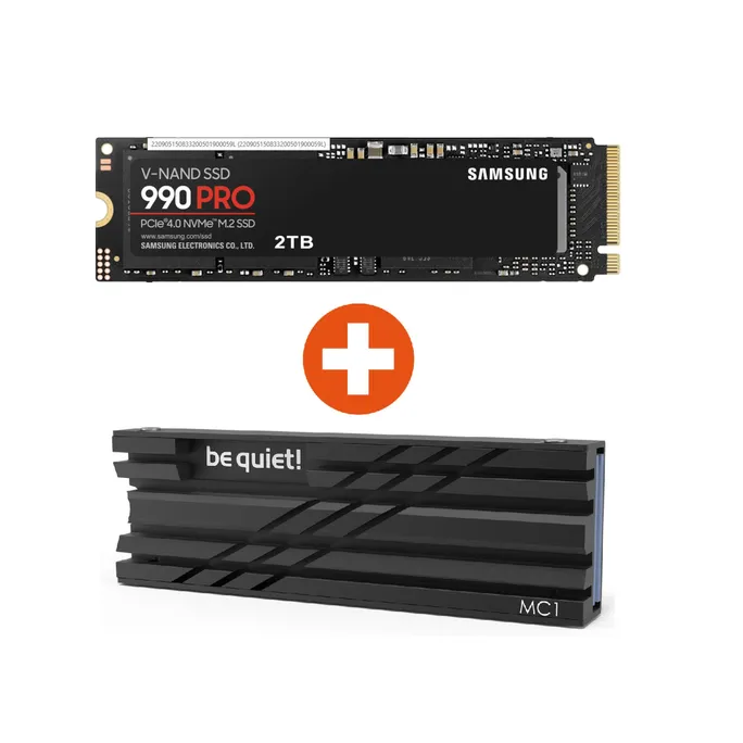 Samsung 990 PRO NVMe SSD 2 TB M.2 PCIe 4.0 3D-NAND TLC + be quiet! M.2 SSD-Kühler MC1