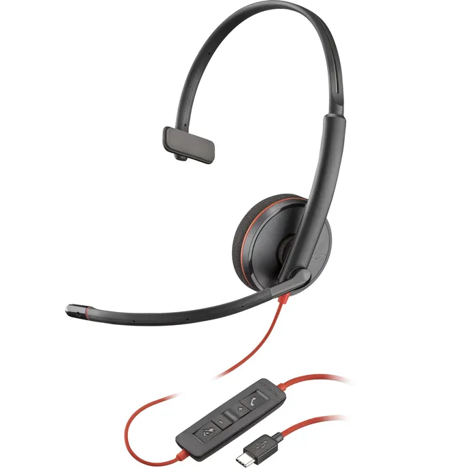 Poly Blackwire 3210 Monaural USB-C Headset +USB-C/A Adapter (Bulk)