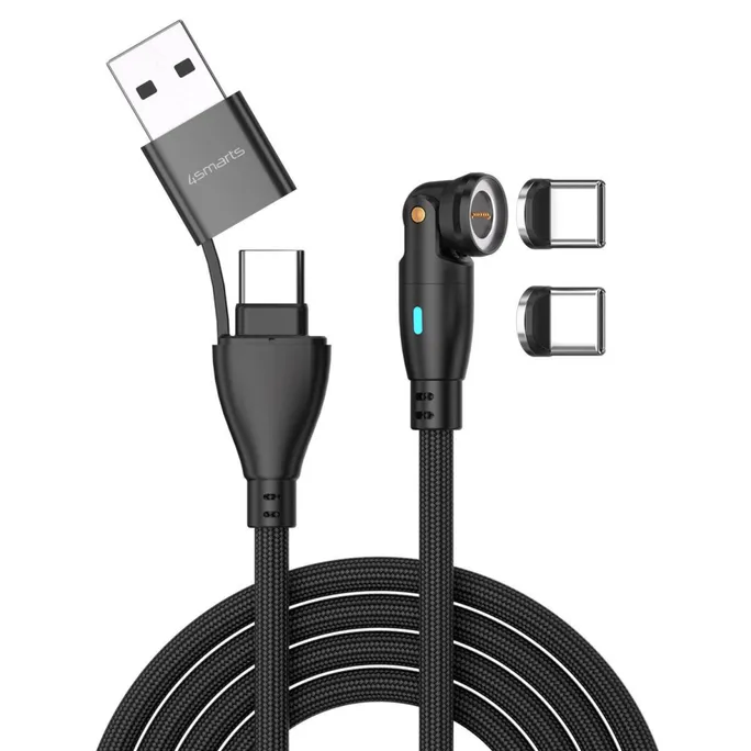 4smarts USB-C/A 540° Magnetkabel GravityCord 100W 1,8m schwarz