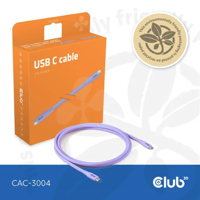 Club 3D USB Typ-C zu Typ-C Kabel 20 Gbps 240W 4K60Hz 2m lila