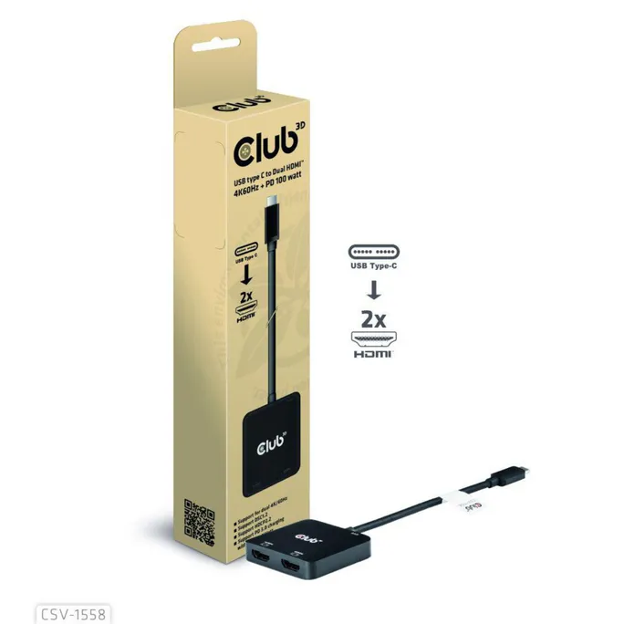 Club 3D USB Typ-C auf Dual HDMI 4K60Hz PD 100W