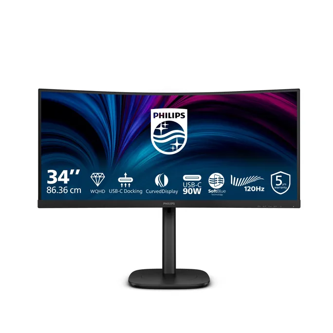 Philips 34B2U3600C 86,4cm (34") UWQHD VA Office Monitor Curved 21:9 HDMI/DP/USB-C PD90W 120Hz 4ms