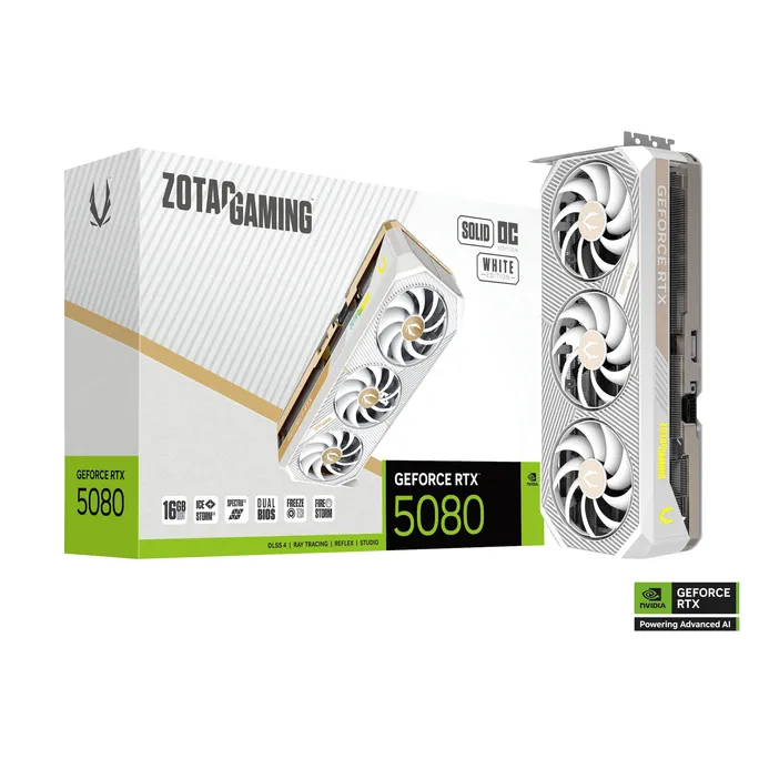 ZOTAC GAMING GeForce RTX 5080 SOLID OC White 16GB GDDR7 Grafikkarte 3x DP, 1x HDMI