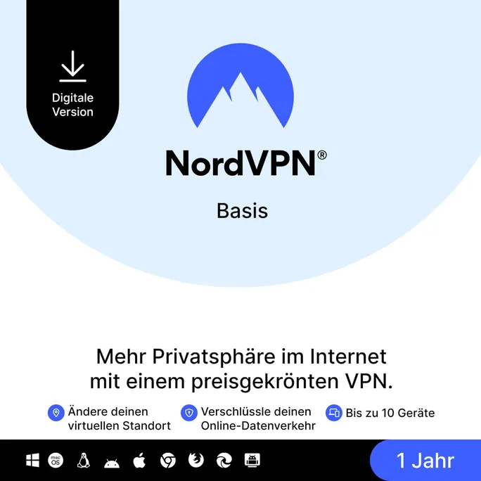 NordVPN Basis | 10 Geräte | 1 Jahr | Download & Produktschlüssel