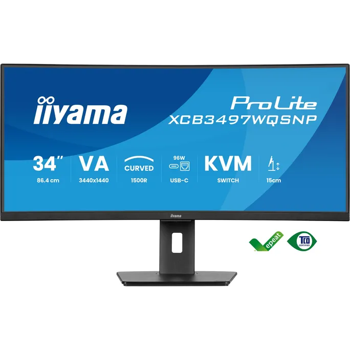 iiyama ProLite XCB3497WQSNP-B1 86,4cm (34") WQHD VA Curved Office Monitor 21:9 HDMI/DP/USB-C PD95W 120Hz 0,4ms