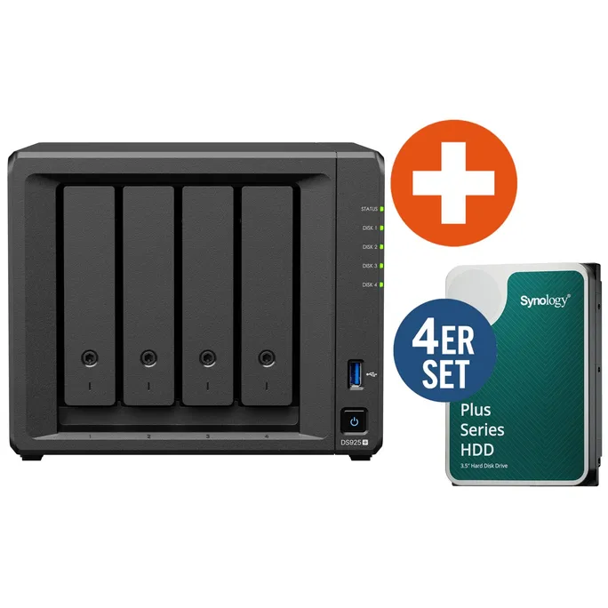 Synology Diskstation DS925+ NAS System 4-Bay 24 TB inkl. 4x 6 TB Synology HDD HAT3300-6T