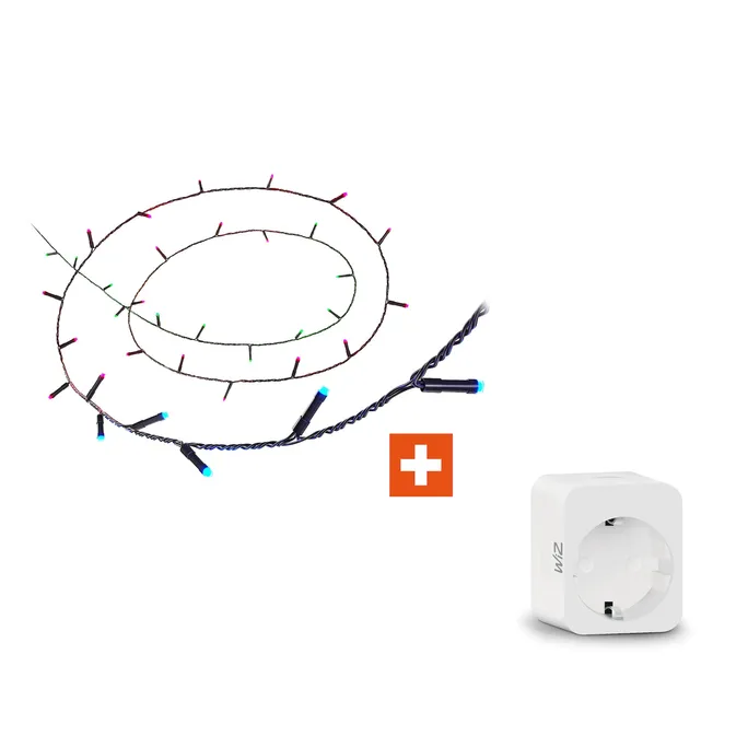 WiZ RGBIC Smart LED Fairy Light Lichterkette + WiZ Smart Plug powermeter Type-F Steckdose weiß