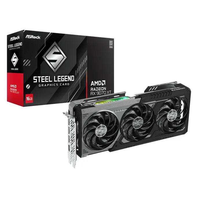 ASROCK Radeon RX 9070 XT Steel Legend Dark Grafikkarte 16GB GDDR6 1x HDMI 3x DP