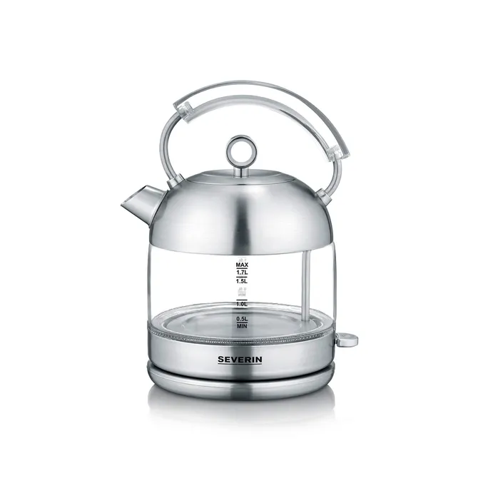 Severin WK 3459 Glas-Wasserkocher Retro 2400W 1,7l transparent/schwarz/silber
