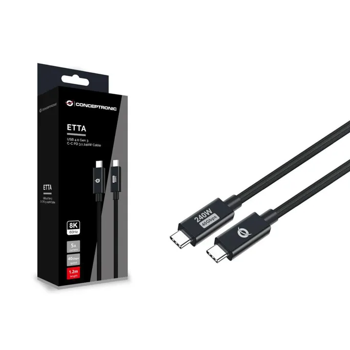 Conceptronic ETTA04B12 USB 4.0 Gen 3 C-C PD 3.1 240W Ladekabel 1.2m