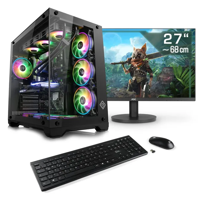 CSL Gaming PC M12000H Core Ultra 7 265KF 32GB/2TB SSD RTX 5070Ti Win 11 + AOC Q27B3MA 27" Monitor und Tastatur/Maus-Set