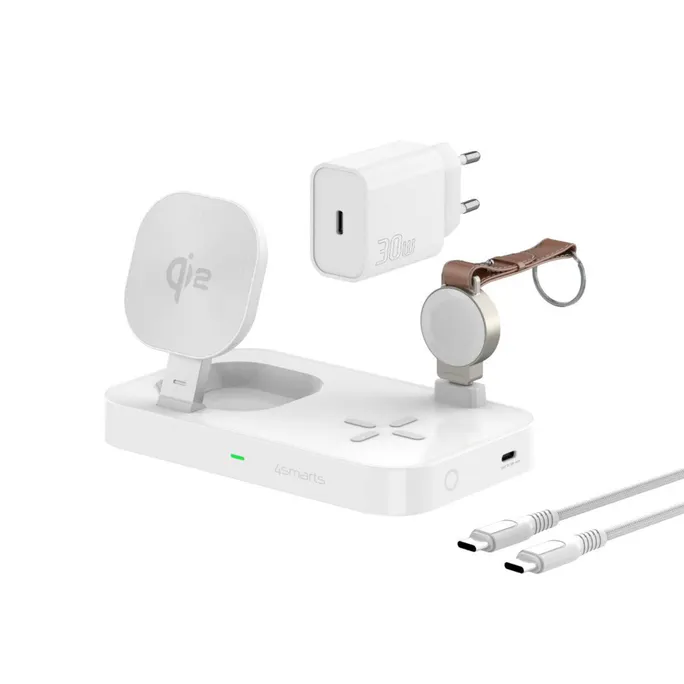 4smarts Qi2 Ladestation Trident mit Charger für Apple Watch, weiß
