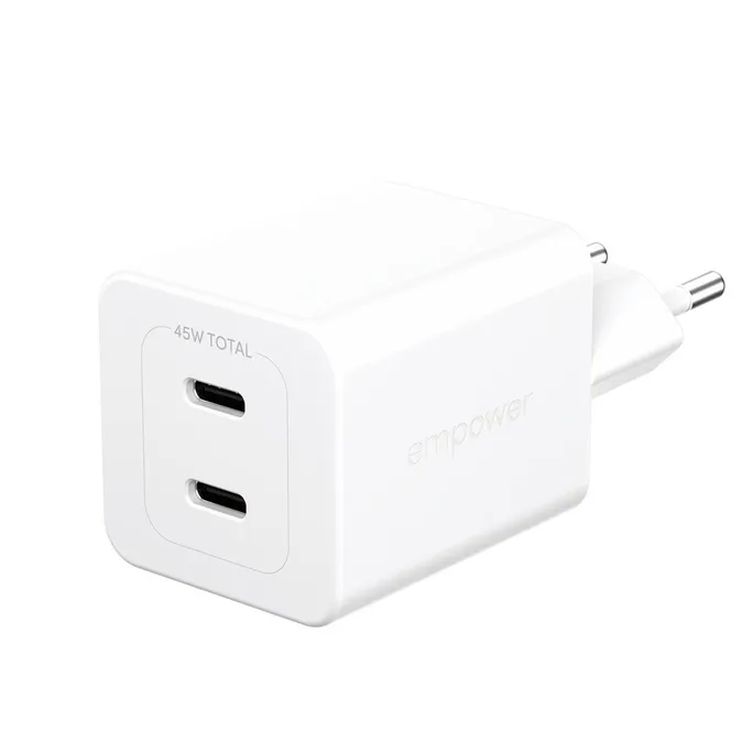 empower by PanzerGlass® Turbo 45W Ladegarät inkl. 2x USB-C EU Anschluss Silber Weiß