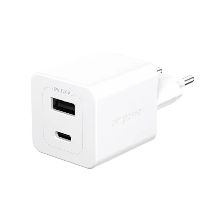 empower by PanzerGlass® Turbo 35W Ladegarät inkl. USB-C + USB-A EU Anschluss Silber Weiß