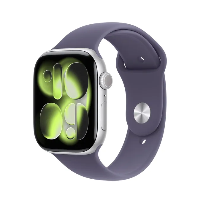 Apple Watch Series 11 GPS 46mm Silver Aluminium Gehäuse mit Sport Band (purple fog) - S/M