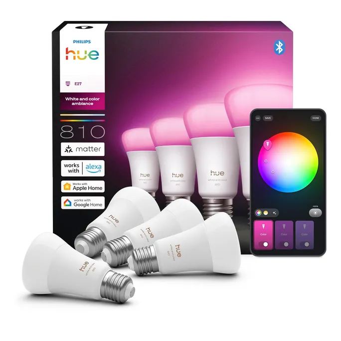 Philips Hue White E27 White und Color Ambiance Viererpack 810lm 60W