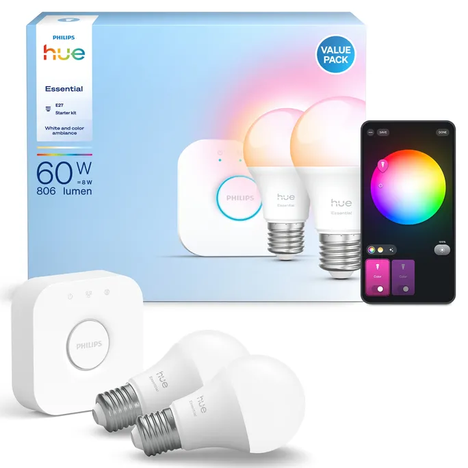 Philips Hue Starter Ledlamp Kit: Bridge Pro, 3 GU10 Slimme Lamp en Smart Button, White and Color Ambiance, Smart Light Hub, Energiezuinig, Werkt met Apple Home, Alexa, Google Assistant, SmartThings