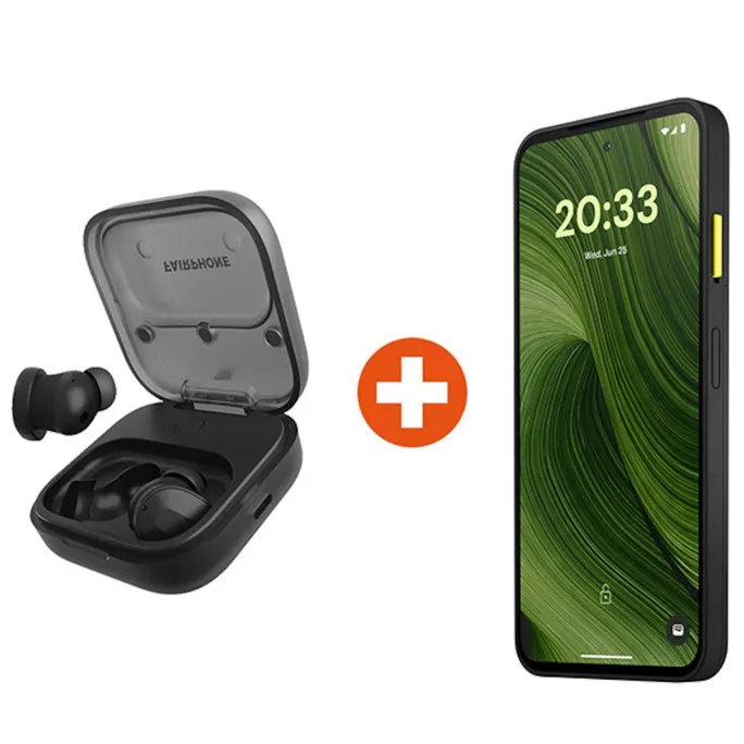 Das Fairphone (Gen. 6) Dual-SIM 8GB/256GB schwarz Android 15 Smartphone + Fairbuds True Wireless Earbuds
