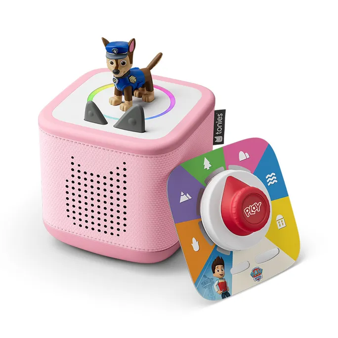 Tonies Toniebox 2 kabelloser Lautsprecher für Kinder pink inkl. Game Tonies Play M & Paw Patrol Tonie Chase