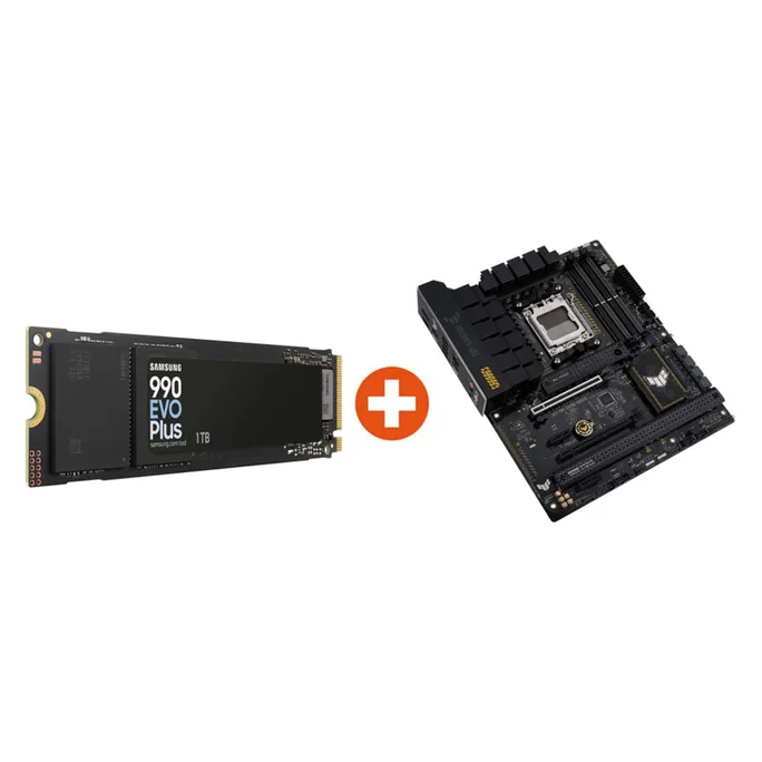 Samsung 990 EVO Plus NVMe 2.0 SSD 1 TB M.2 2280 TLC + ASUS TUF B650-PLUS ATX Mainboard Sockel AM5 M.2/USB3.2