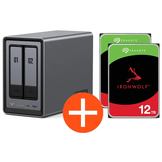 UGREEN NASync DXP2800 NAS System 2-Bay 24TB inkl. 2x Seagate IronWolf ST12000VN0008 12 TBB