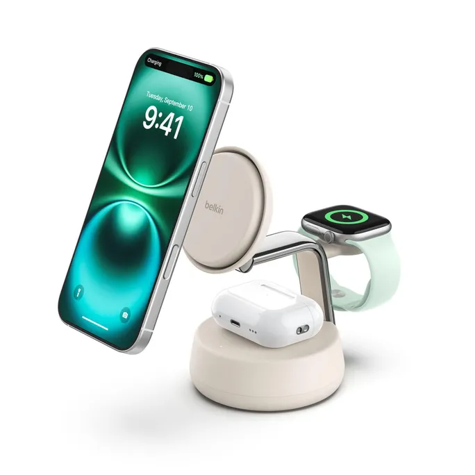 Belkin UltraCharge Pro Magnetische 3-in-1-Ladestation mit Qi2 25W weiß