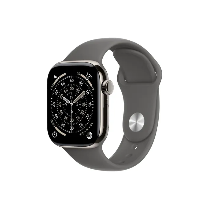 Apple Watch Series 11 GPS + Cellular 42mm Natural Titanium Gehäuse mit Stone Grey Sport Band - M/L