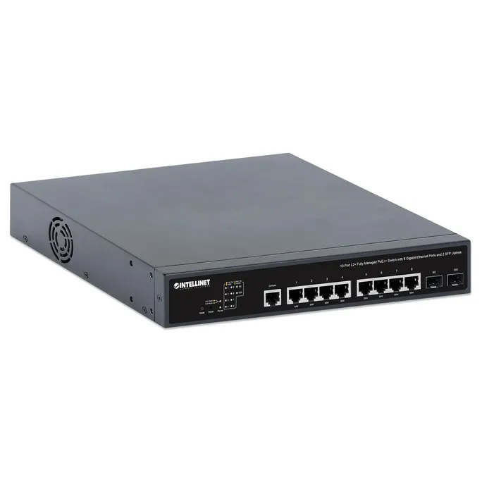Intellinet 10-Port L2+ Fully Managed PoE++ Switch mit 8 Gigabit Ethernet-Ports und 2 SFP-Uplinks