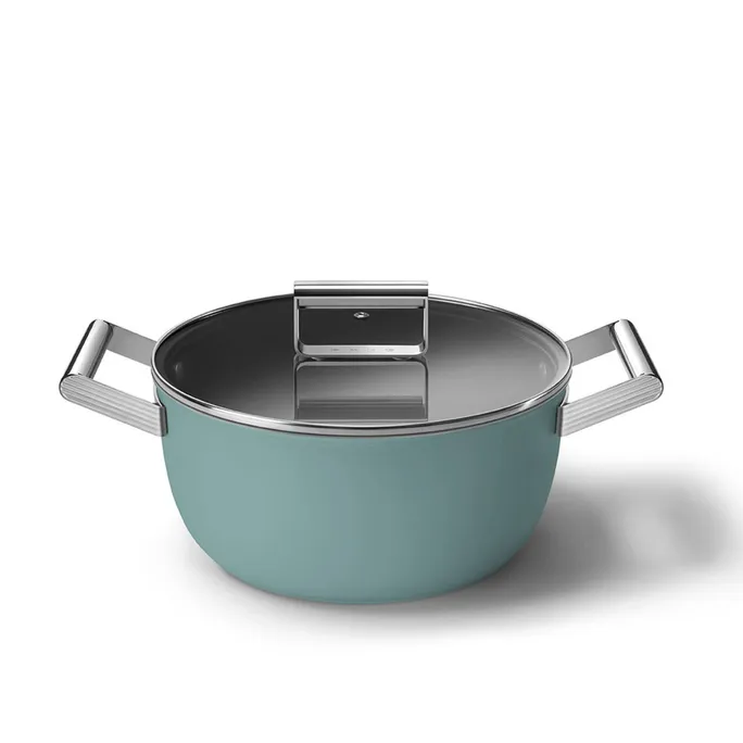Smeg Schmortopf mit Glasdeckel 50's Style 24 cm 2 Griffe Emerald Green