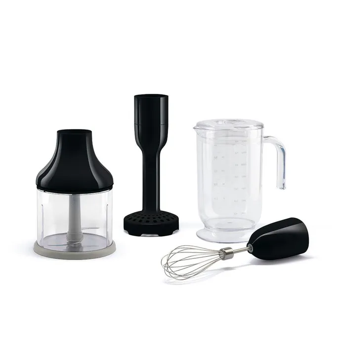 SMEG HBAC11BL 4er-Set, XXL-Mixbecher, Zerkleinerer, Kartoffelstamper, Schneebesen Schwarz