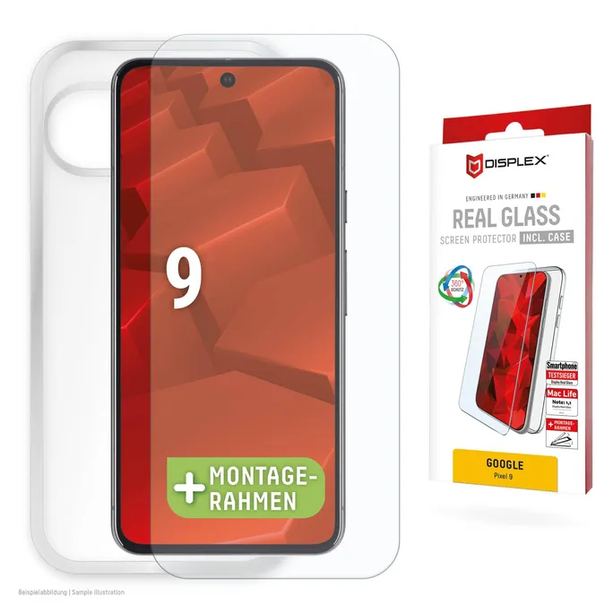 DISPLEX Real Glass + Case Google Pixel 9 Schutzglas und transparente Hülle