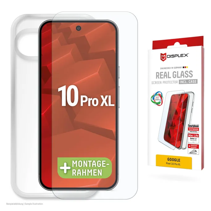 DISPLEX Real Glass + Case Google Pixel 10 Pro XL Schutzglas und transparente Hülle