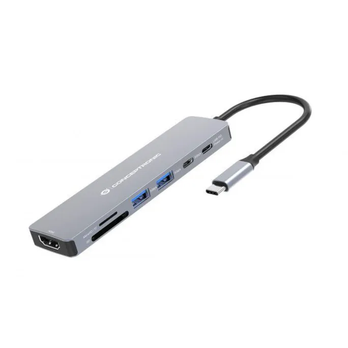 Conceptronic DONN28G 7-in-1 USB 3.2 Gen 1 Dockingstation 4K60Hz HDMI USB-A 5Gbps x 2 USB-C 5Gbps SD TF/MicroSD 100W USB PD