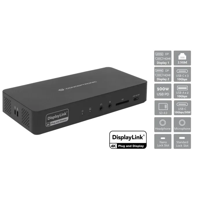 Conceptronic DONN31B 17-in-1 DisplayLink Dockingstation USB 3.2 Gen 2
