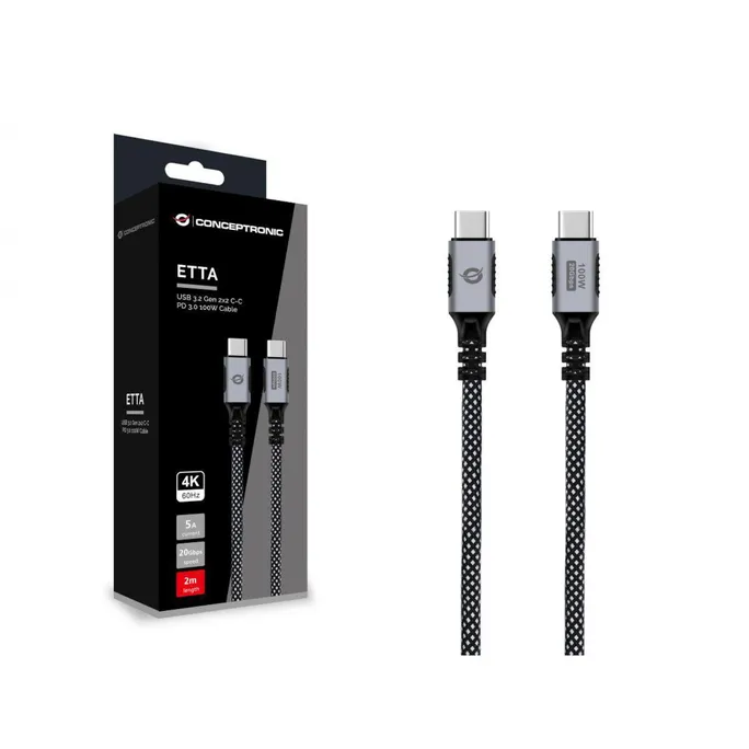 Conceptronic ETTA07B20 USB 3.2 Gen 2x2 C-C PD 3.0 100W Kabel, 2m, 20V 5A, 20Gbps, 4K60Hz, E-Mark