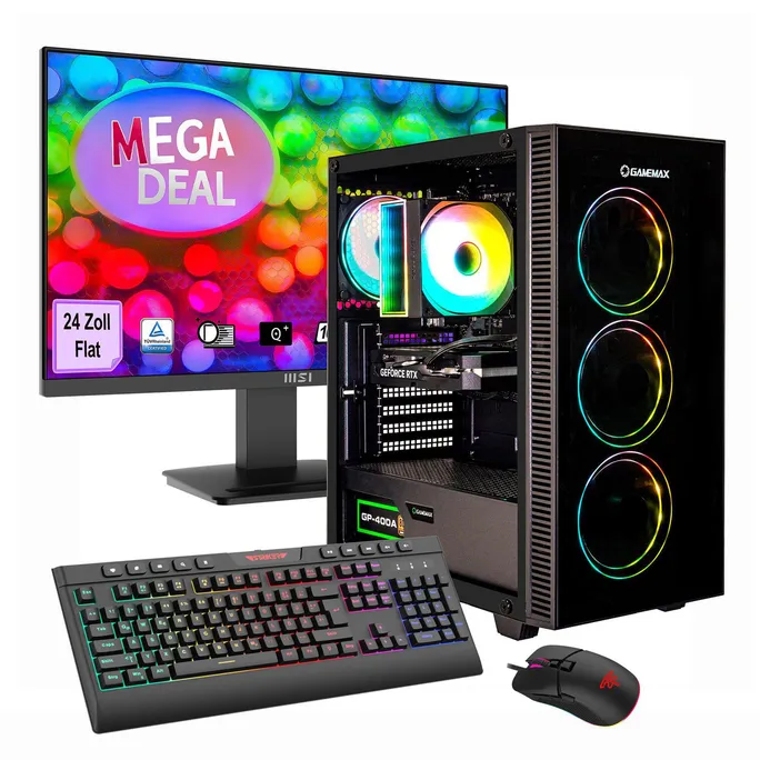 Hyrican GAMEMAX MegaDeal Draco XD SET2692 7794 Ryzen 5 5500 16GB 1TB SSD RTX 5060 Win11 + MSI PRO MP2412 Monitor 60cm (24")