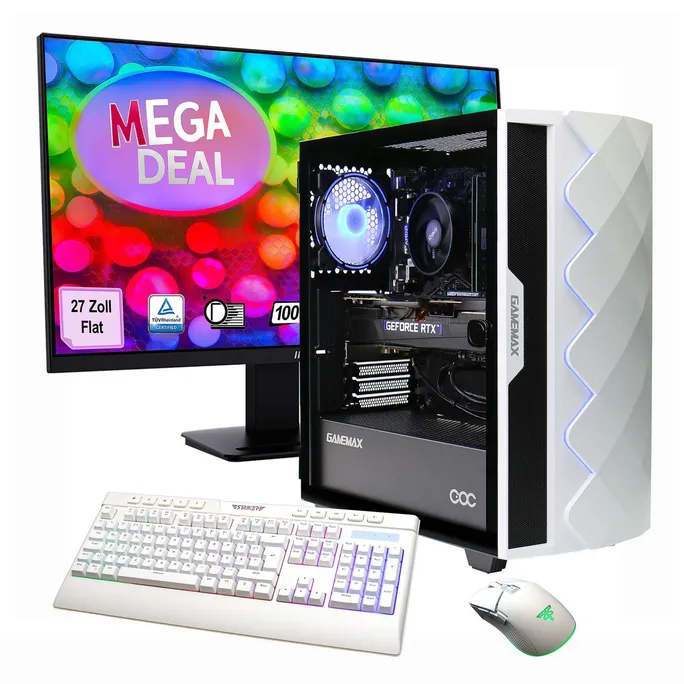 Hyrican GAMEMAX MegaDeal Diamond WT SET2702 7798 R7-5700X 16GB/1TB SSD RTX 5060 Win11 + MSI PRO MP273A LED-Monitor, 69cm (27")