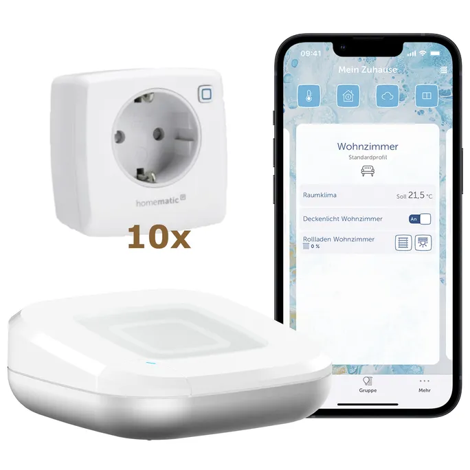 Homematic IP Starter Set, 10x Schaltsteckdose HMIP-PS2 & Access Point 2 weiss