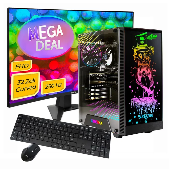 Hyrican GAMEMAX MegaDeal Rockstar SET2708 7810 i5 14400F 16GB/1TB SSD RTX 5060 Win11 + MSI MAG 32C6X Monitor 80cm (32")