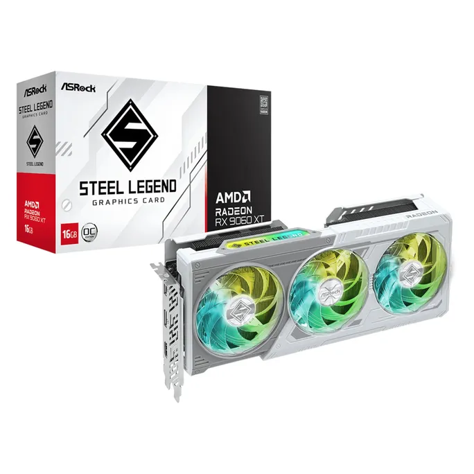ASROCK Radeon RX 9060 XT Steel Legend OC Grafikkarte 16GB GDDR6 1x HDMI 2x DP